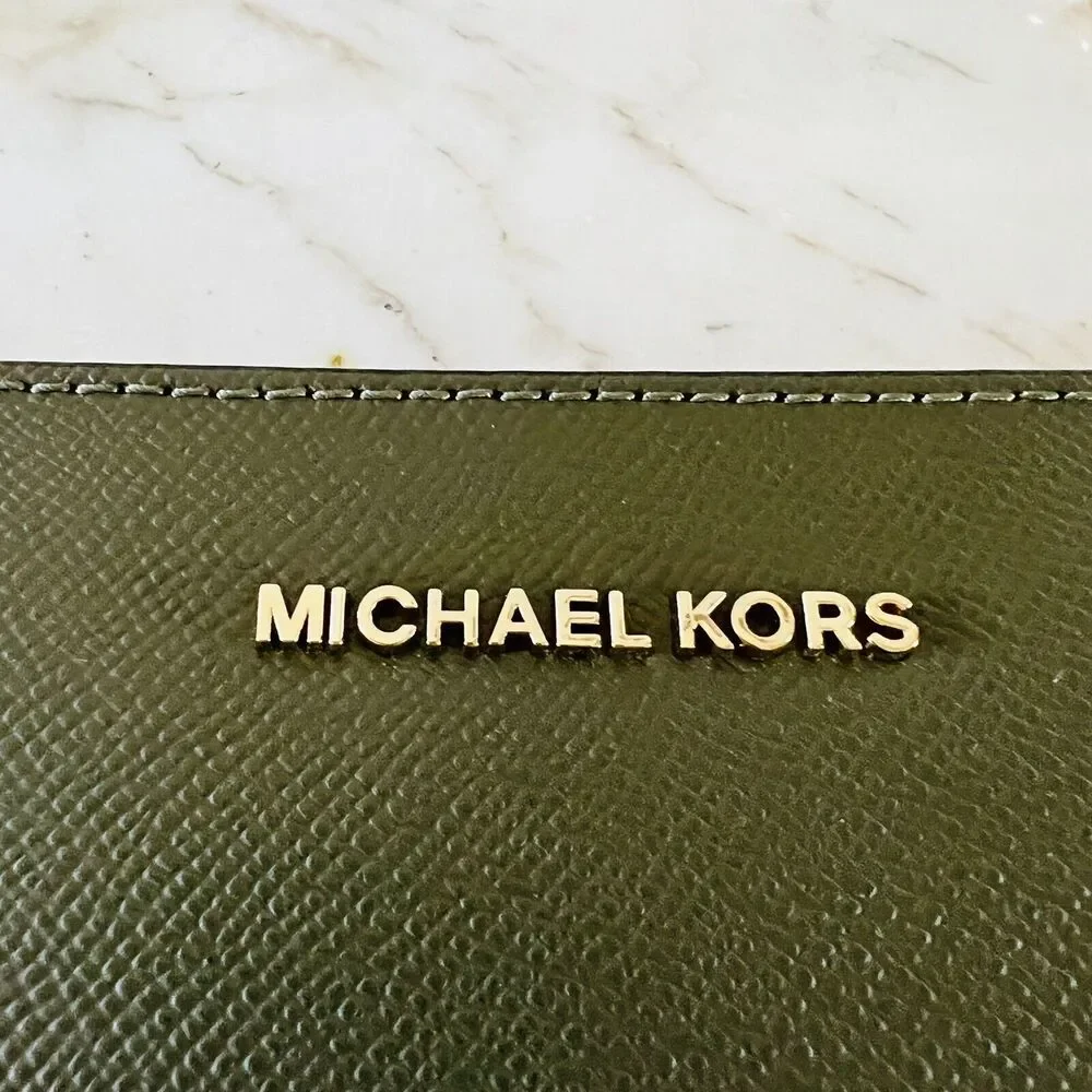 MICHAEL KORS Jet Set Olive Leather Zip Chain Crossbody Bag - Picture 3 of 8